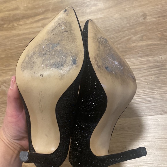 Zara Basic Black Velvet & Sparkle Pointed Toe Pumps - Picture 5 of 7